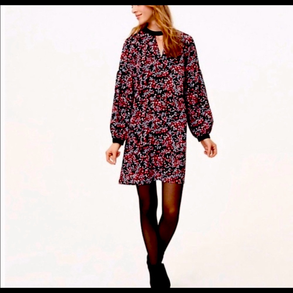 Loft Shift berry velvet trim dress Size S